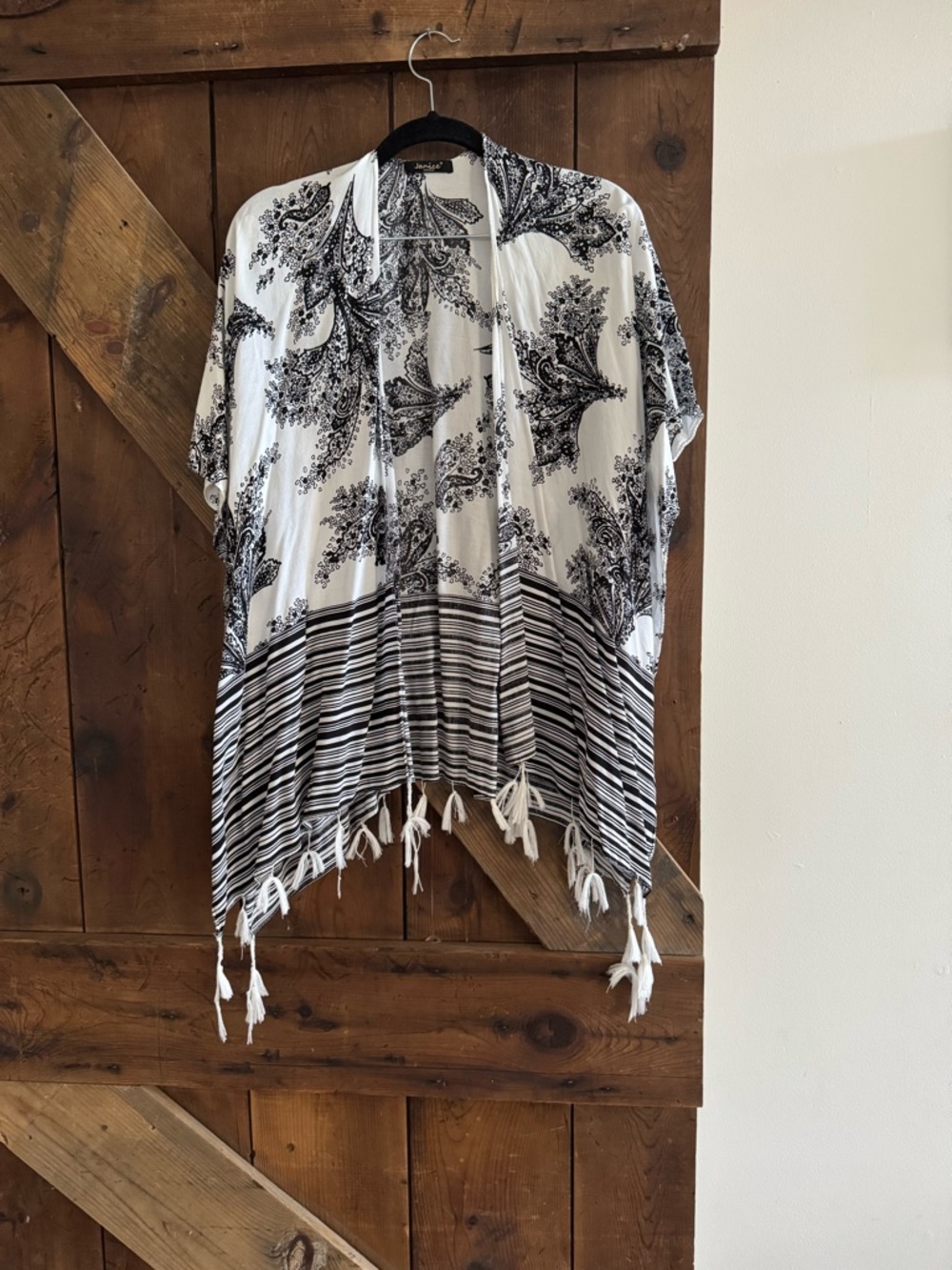 Black & White Paisley Fringe Swim Coverup